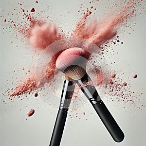 Dynamic Makeup Brushes with Powder Explosion in Action Shot