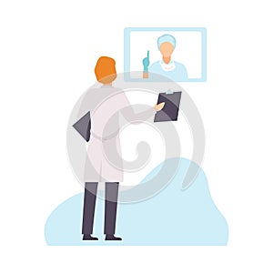 Two Male Doctors in Uniform Communicating and Discussing Health Care Onliine, Healthcare Diagnostic, Medical Treatment