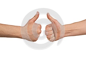 Two male hands showing thumbs up