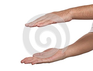 Two male hands with space to put something.