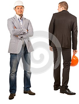 Two Male Middle Age Engineers on White Background