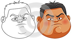 Two man faces with angry ,outline and color