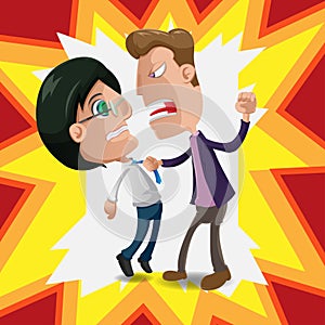 Two Man Intimidate Fight Cartoon Vector