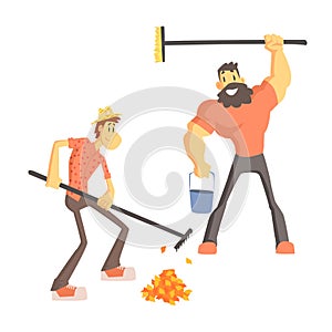 Two Man Picking Up Leaves