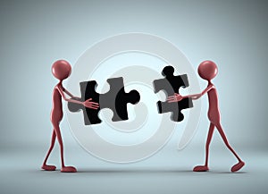 Two man with puzzle pieces. Concept of teamwork