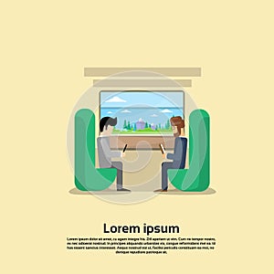 Two Man In Train Compartment Vacation Holiday Trip Banner