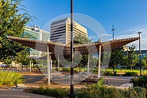 Two of the many sheds at the Gene Leahy Mall The Riverfront Omaha Nebraska