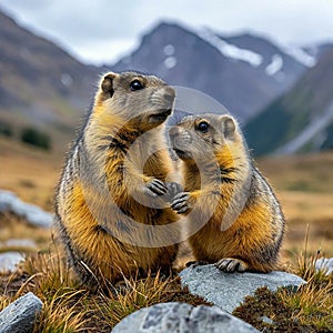 two marmots in the wild