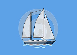 Two mast sailing yacht, sailboat. Flat vector illustration. Isolated on blue background. photo