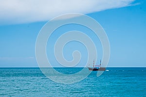 Two mast schooner under sails on the baltic sea.