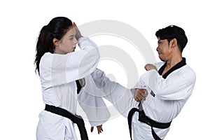 Two Master Black Belt TaeKwonDo teacher student