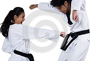 Two Master Black Belt TaeKwonDo teacher student