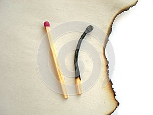 Two matches, burnt paper