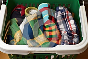 two matching socks reunited in a laundry basket