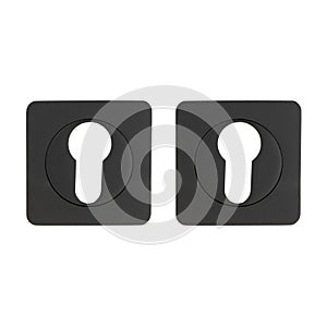 Two matte decorative covers in the shape of a square in black for a door keyhole