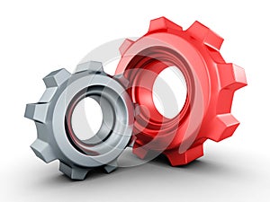 Two mechanical cogwheel gears on white background