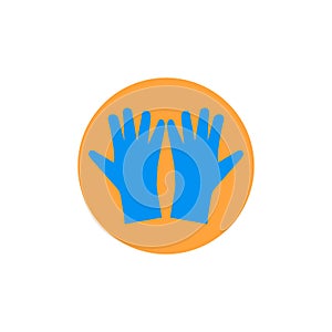 Two medical latex rubber gloves. Vector round icon, blue silhouette. Clipart, illustration on a blank white background.