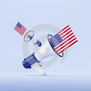 Two megaphones with USA flags, election