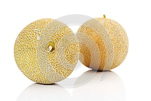 Two melons, close-up, whte background