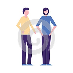 Two men characters standing on white background