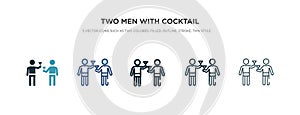 Two men with cocktail glasses icon in different style vector illustration. two colored and black two men with cocktail glasses