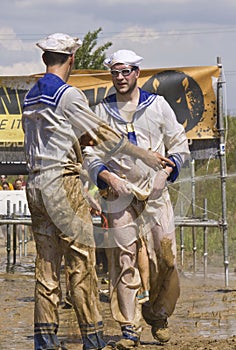 Two men dressed as seamans with clothes