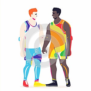 Two men engage friendly handshake, exemplifying sportsmanship camaraderie. Caucasian African men