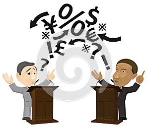 Two Men Engaging in Podium Debate