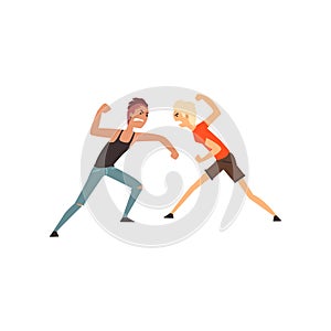 Two men fighting, aggressive and violent behavior vector Illustration on a white background