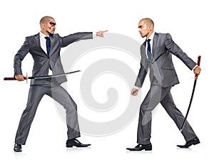 Two men figthing with the sword isolated