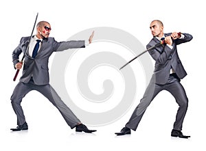 Two men figthing with the sword isolated