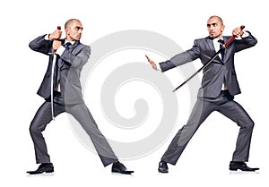 Two men figthing with the sword isolated