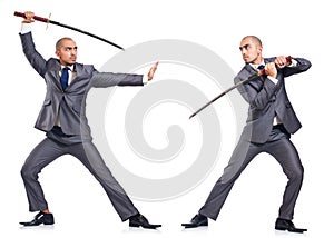 Two men figthing with the sword isolated