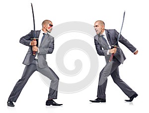 Two men figthing with the sword