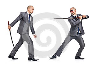 Two men figthing with the sword