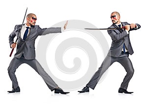 Two men figthing with the sword