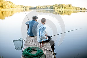 Two men fishing on the lake