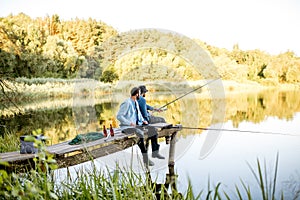 Two men fishing on the lake