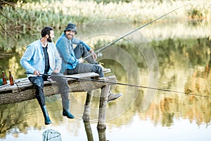 Two men fishing on the lake