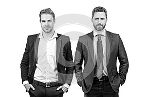 two men in formal suit. businessmen isolated on white. boss and employee. business partners.