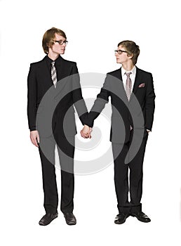 Two men holding hands