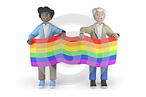 Two men holding LGBT flag - 3d rendering
