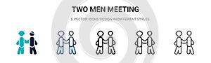 Two men meeting icon in filled, thin line, outline and stroke style. Vector illustration of two colored and black two men meeting