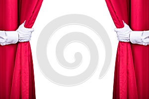 Two Men Opening Red Curtain