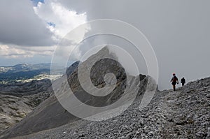 Two men on Ramsauer ferrata, Austria, The Alps