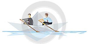 Two men rowing