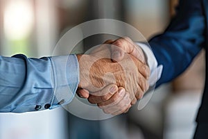 Two men shake hands in a business meeting