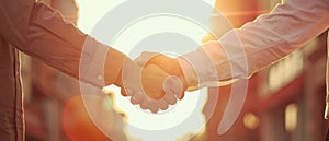 Two men shake hands in a business meeting by AI generated image