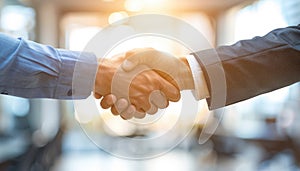 Two men shake hands in a business meeting by AI generated image