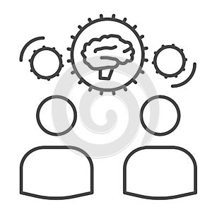 Two men share knowledge thin line icon, business concept, Knowledge or ideas sharing between two people sign on white
